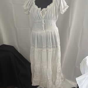 One Size Elegant White Smocked Dress